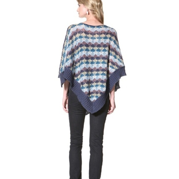 Missoni Mohair Crochet Poncho Zigzag Sweater Cape Orange Label Boho Blue NEW - Picture 2 of 9